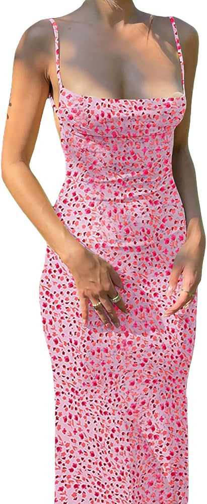Women Cutout Backless Maxi Dress Sexy Sleeveless Split Cocktail Dresses Bodycon Spaghetti Strap L... | Amazon (US)