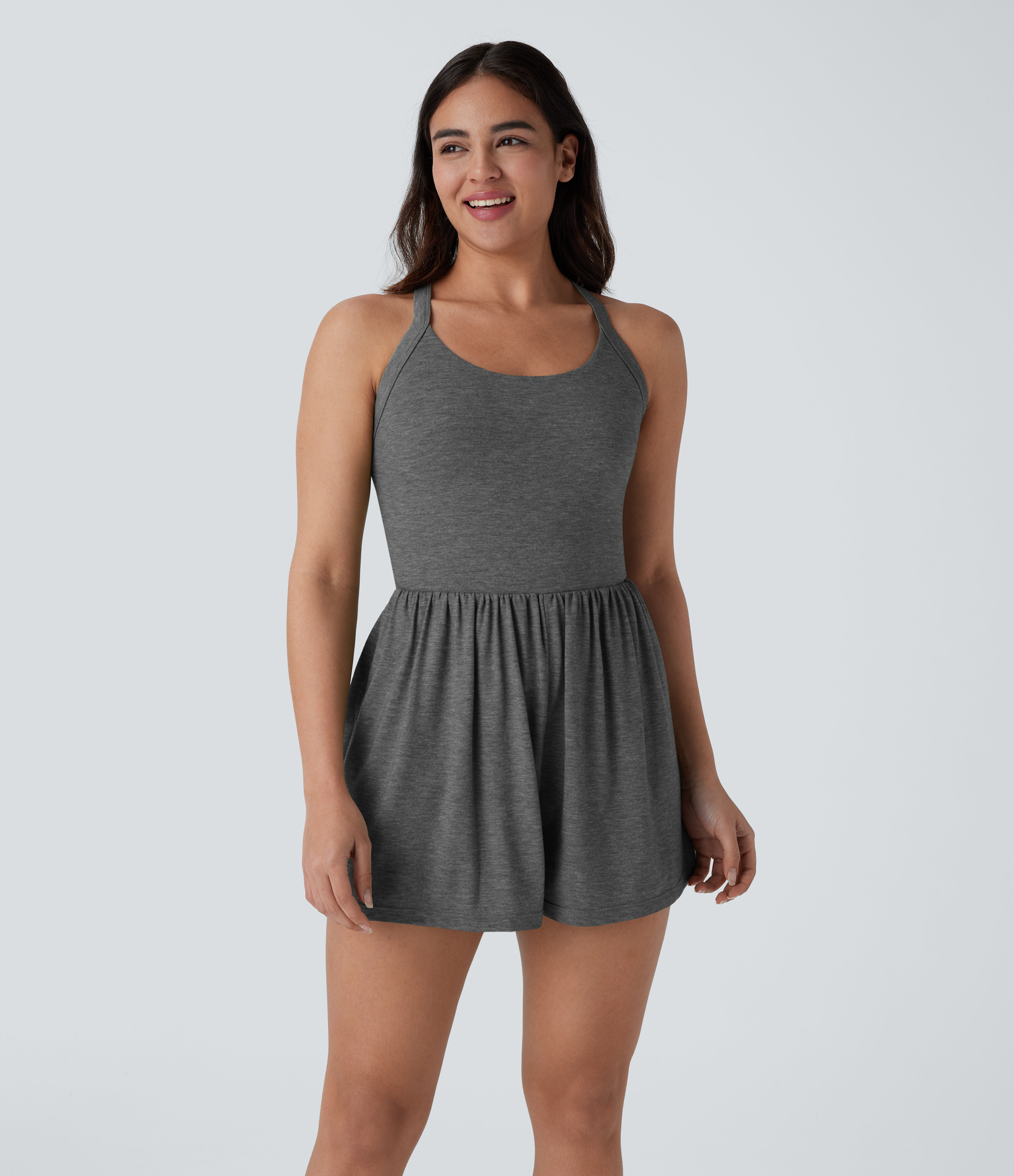 Halara Pocket 2-in-1 Romper-Easy Peezy Edition  - Darl Gray Floral Yarn - S | HALARA