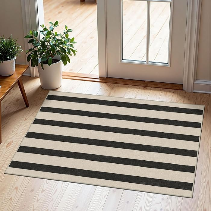 Black and White Striped Outdoor Rug - 2x3 Non-Slip Front Door Mat Outside Entrance Washable Doorm... | Amazon (US)