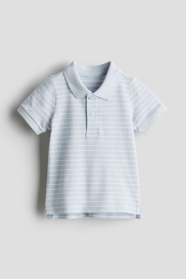 Cotton Pique Polo Shirt - Dusty blue/white striped - Kids | H&M US | H&M (US + CA)