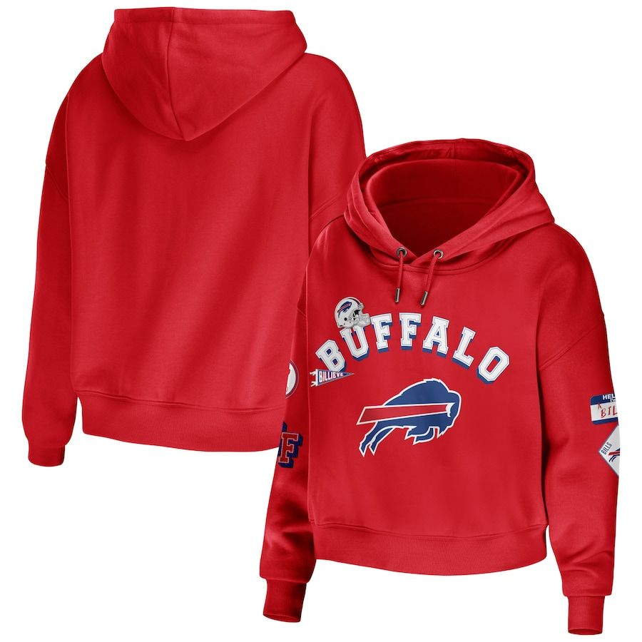 Women's Buffalo Bills WEAR by Erin Andrews Red Modest Cropped Pullover Hoodie | NFL Shop