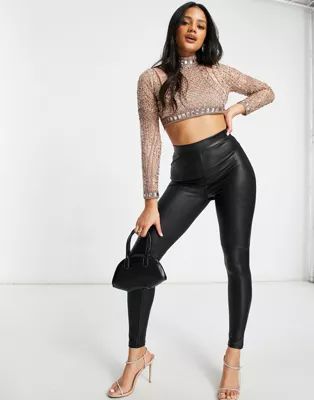 Starlet embellished crop top set in rose gold | ASOS (Global)