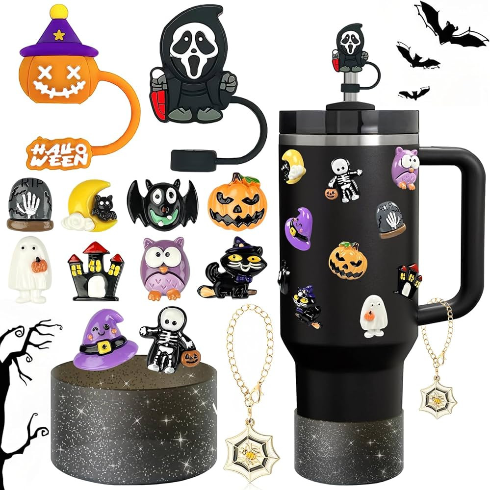 Stanley Cup Accessories Set Including 2 Pcs Halloween Straw Cover Cap for 9-10 mm Straws, 10 Pcs ... | Amazon (US)