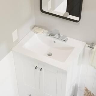 Swiss Madison 24 in. Ceramic Vanity Top with 3-Faucet Holes with White Basin SM-VT324-3 - The Hom... | The Home Depot