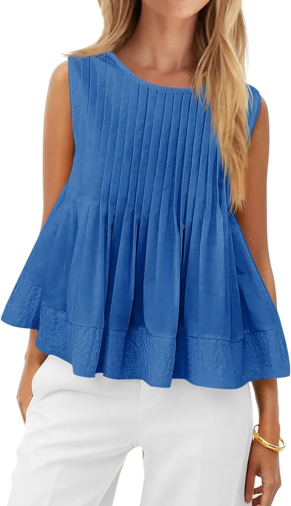 Cicy Bell Womens Summer Peplum Tops Casual Babydoll Sleeveless Cotton Tank Tops Flowy Pleated Shi... | Amazon (US)
