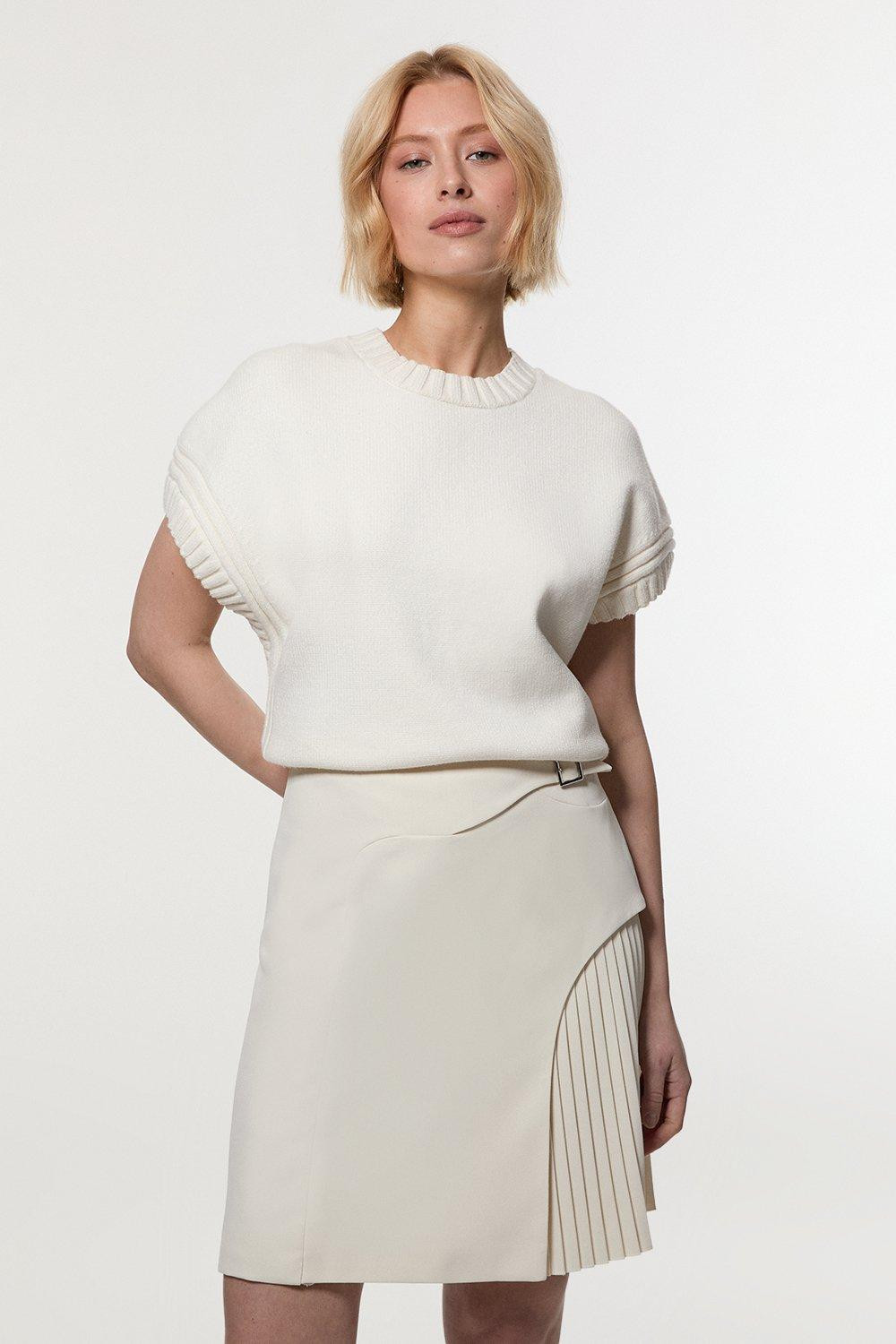 Tailored Buckle Detail Pleated Mini Skirt | Karen Millen US