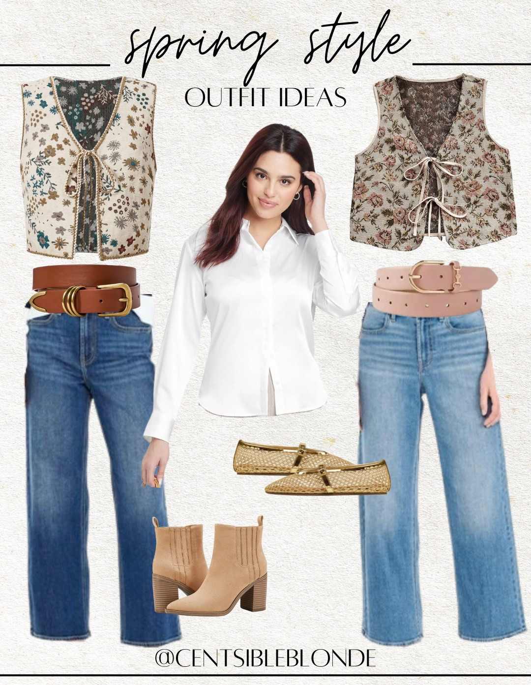 Vest, crop jeans, belts, white button down, tie front vest, spring style, spring outfits, old navy jeans, gold flats, block heel boots, ankle boots, gold Mary Janes, Mary jeans flats, blush belt, cognac belt, wide leg jeans, satin shirt

#LTKStyleTip #LTKFindsUnder50 #LTKShoeCrush