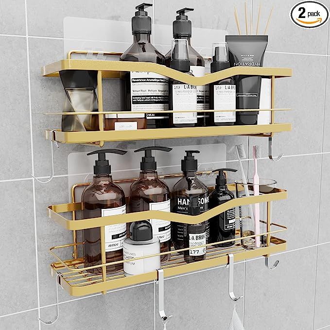 MZF 2-Pack Shower Caddy, No Drilling Adhesive Shower Shelf, Rustproof Stainless Steel Bathroom Sh... | Amazon (US)