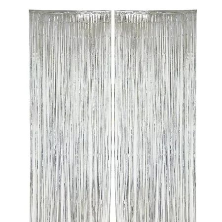 2-Pack Metallic Foil Fringe Curtains, 8 x 3 feet Silver Tinsel Doorway Curtain for Wedding Backdrop, | Walmart (US)