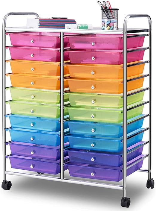 Giantex 20 Drawer Rolling Storage Cart Tools Scrapbook Paper Office School Organizer, Multicolor | Amazon (US)