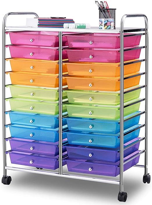 Giantex 20 Drawer Rolling Storage Cart Tools Scrapbook Paper Office School Organizer, Multicolor | Amazon (US)