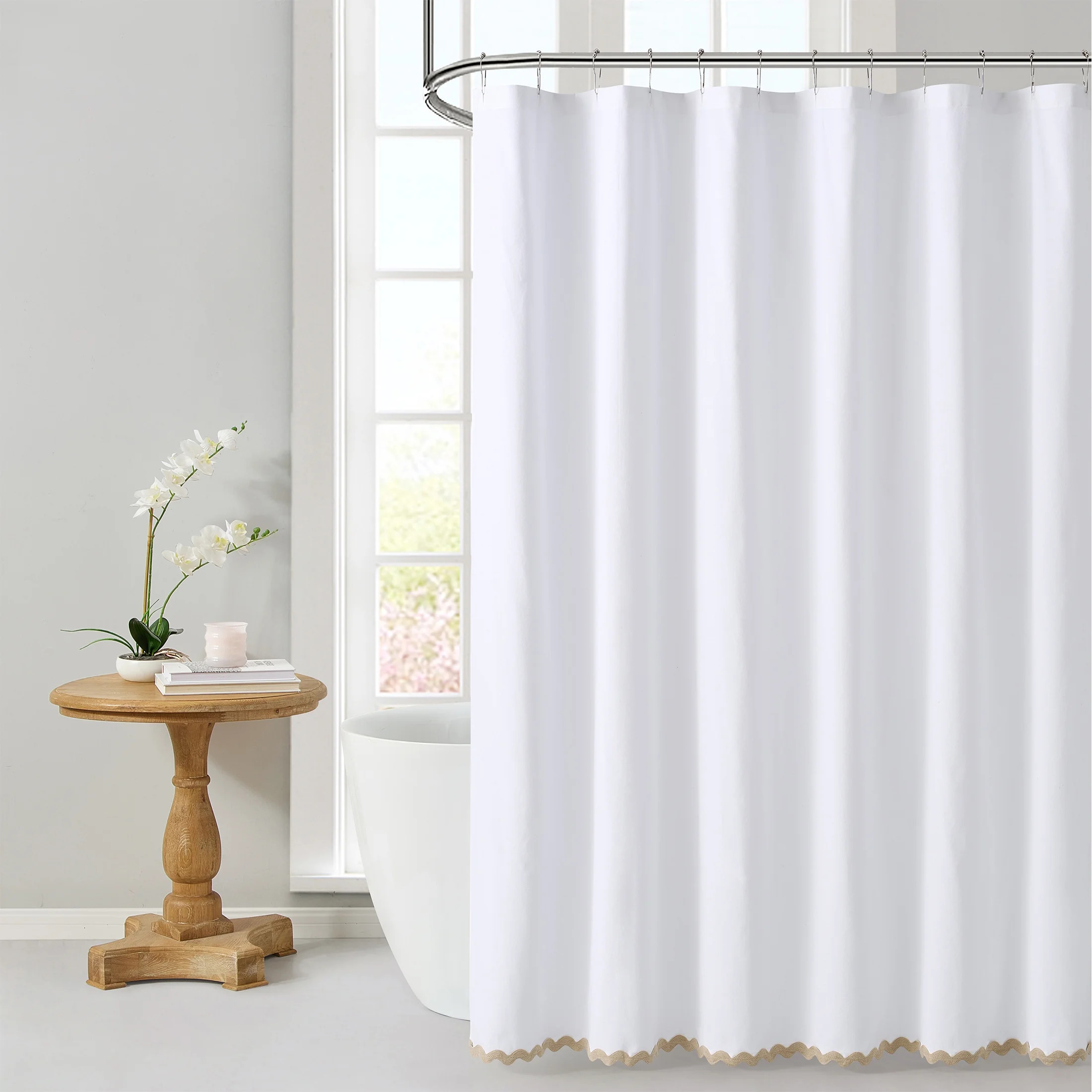 My Texas House Whitney Ivory Scallop Cotton Fabric Shower Curtain, 72" x 72" | Walmart (US)