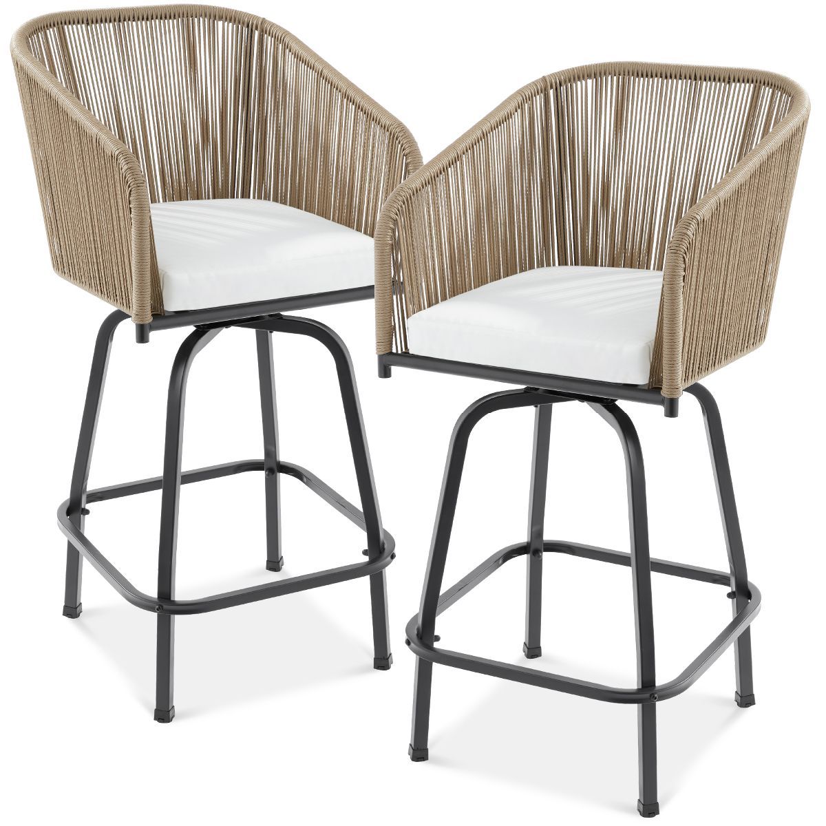 Best Choice Products Set of 2 Woven Wicker Swivel Barstools, Patio Bar Height Chairs w/ 360 Rotat... | Target