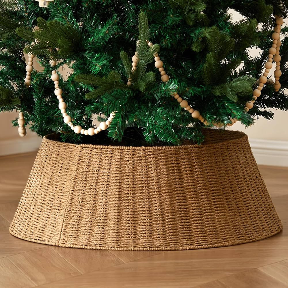 Rustic Farmhouse Christmas Tree Collar - 28Inch Woven Wicker Tree Base Stand Cover for Artificial... | Amazon (US)