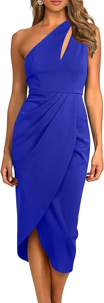 PRETTYGARDEN Women's One Shoulder Ruched Bodycon Dress 2024 Summer Cutout Slit Wrap Party Cocktai... | Amazon (US)