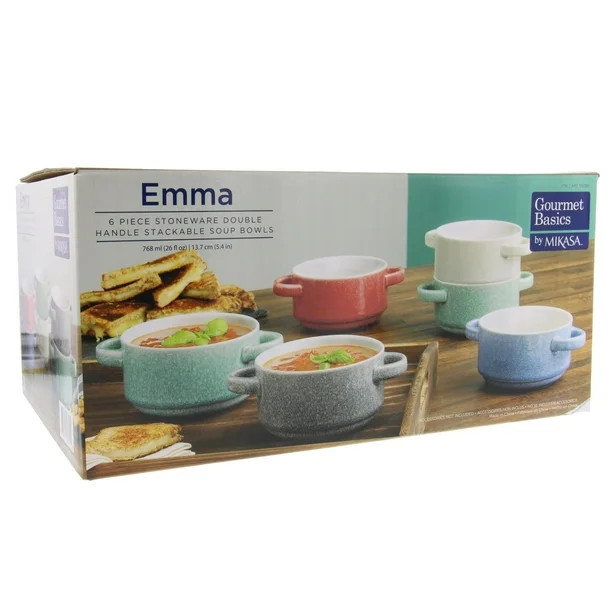 Gourmet Basics Emma by Mikasa - Double Handle Stackable Bowls w/ Durable Stoneware & Speckled Gla... | Walmart (US)