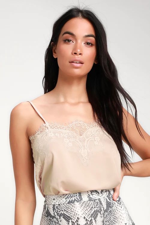 Maddox Pale Pink Satin Lace Cami | Lulus (US)