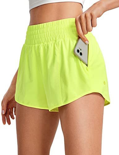 CRZ YOGA High Waisted Running Shorts for Women 2.5" - Mesh Liner Quick Dry for Workout Sport Athletic with Zipper Pocket Neon Yellow X-Large | Amazon (US)