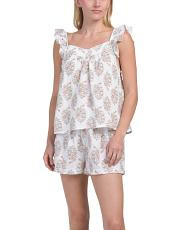2pc cotton gauze ruffle shorts pajama set | TJ Maxx