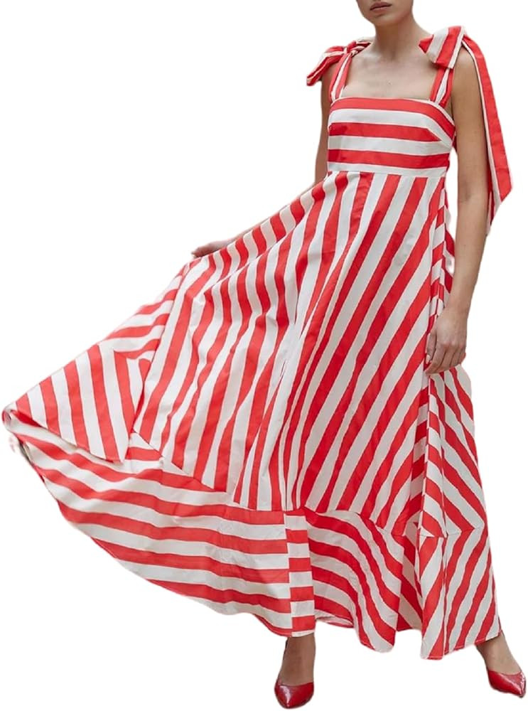Women Striped Maxi Dress Smocked Backless Spaghetti Strap Long Flowy Dress Sleeveless Boho Aline ... | Amazon (US)