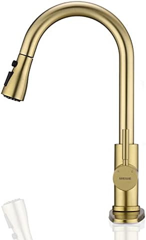 Brushed Gold Kitchen Faucet with Pull Down Sprayer WEWE, Single Handle Gold Kitchen Sink Faucet S... | Amazon (US)