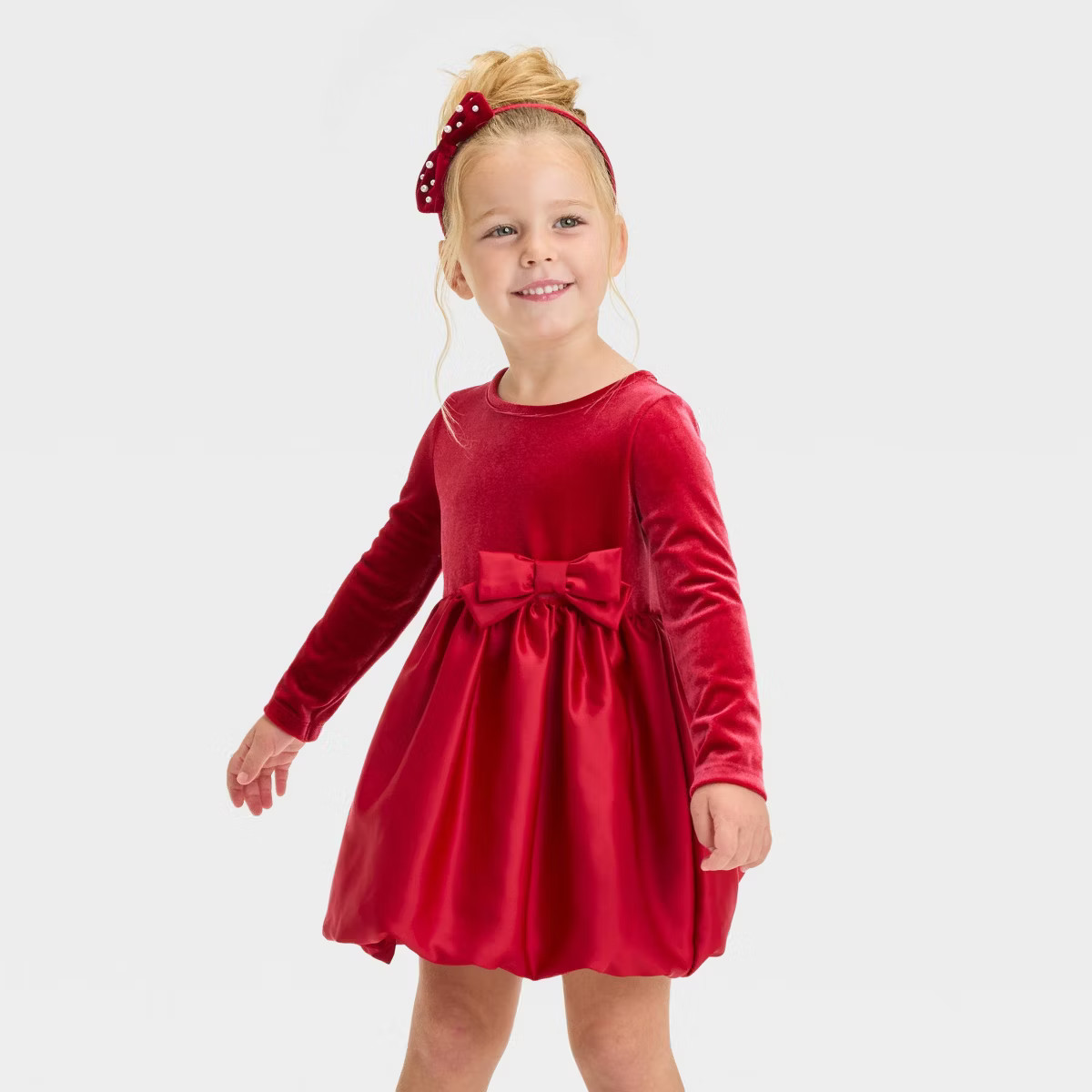 Toddler Girls' Velour Satin Long Sleeve Dress - Cat & Jack™ Dark Green | Target