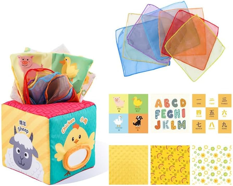 Jollybaby Baby Square Tissue Box Toy, Baby Sensory Toys Musical Toys Montessori Toys Crinkle Toys... | Amazon (US)