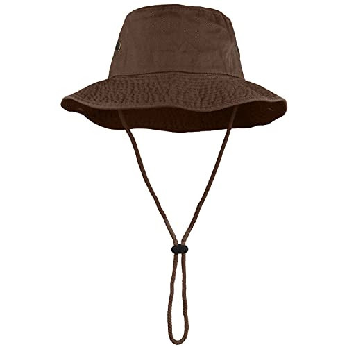 Wide Brim Hiking Fishing Safari Boonie Bucket Hats 100% Cotton UV Sun Protection for Men Women Outdoor Activities L/XL Dark Brown | Amazon (US)