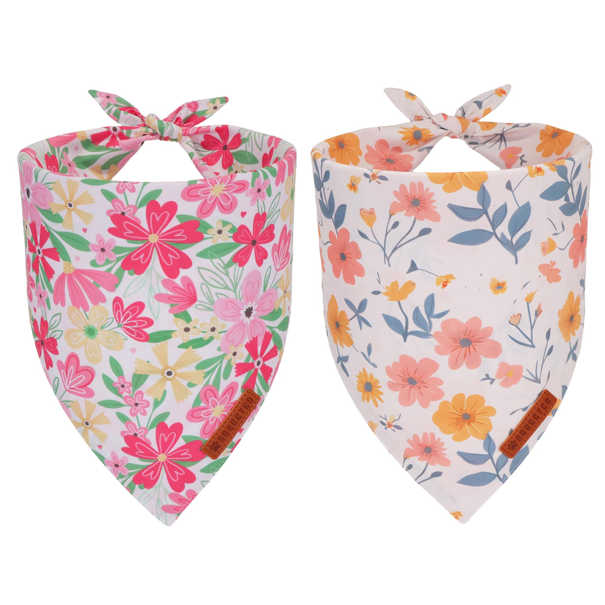 ADOGGYGO Floral Dog Bandanas 2 Pack, Triangle Reversible Pink White Flower Dog Scarf, Premium Dur... | Amazon (US)