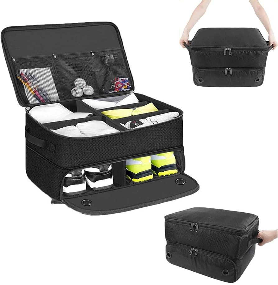 Golf Trunk Organizer, 3 Layers Golf Locker Storage Bag with Separate Compartment for 2 Pair Shoes... | Amazon (UK)