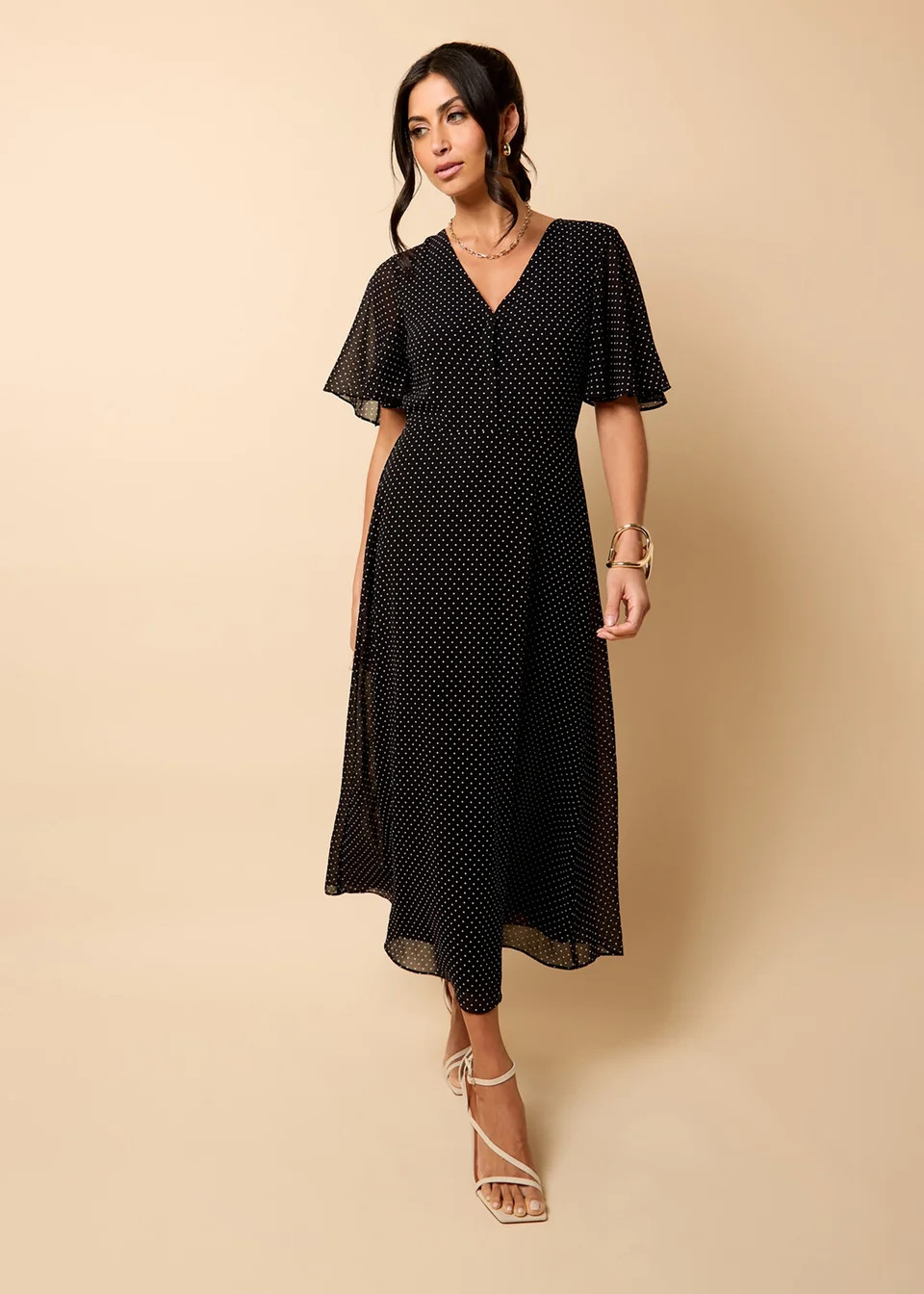 Little Mistress Polka Dot Chiffon Midaxi Dress by Vicky Pattison | Matalan (UK)