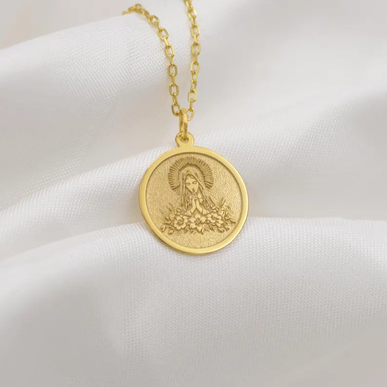 14K Solid Gold Virgin Mary Necklace \u2013 Catholic Religious Medal Pendant for Spiritual Women |... | Etsy (Global)