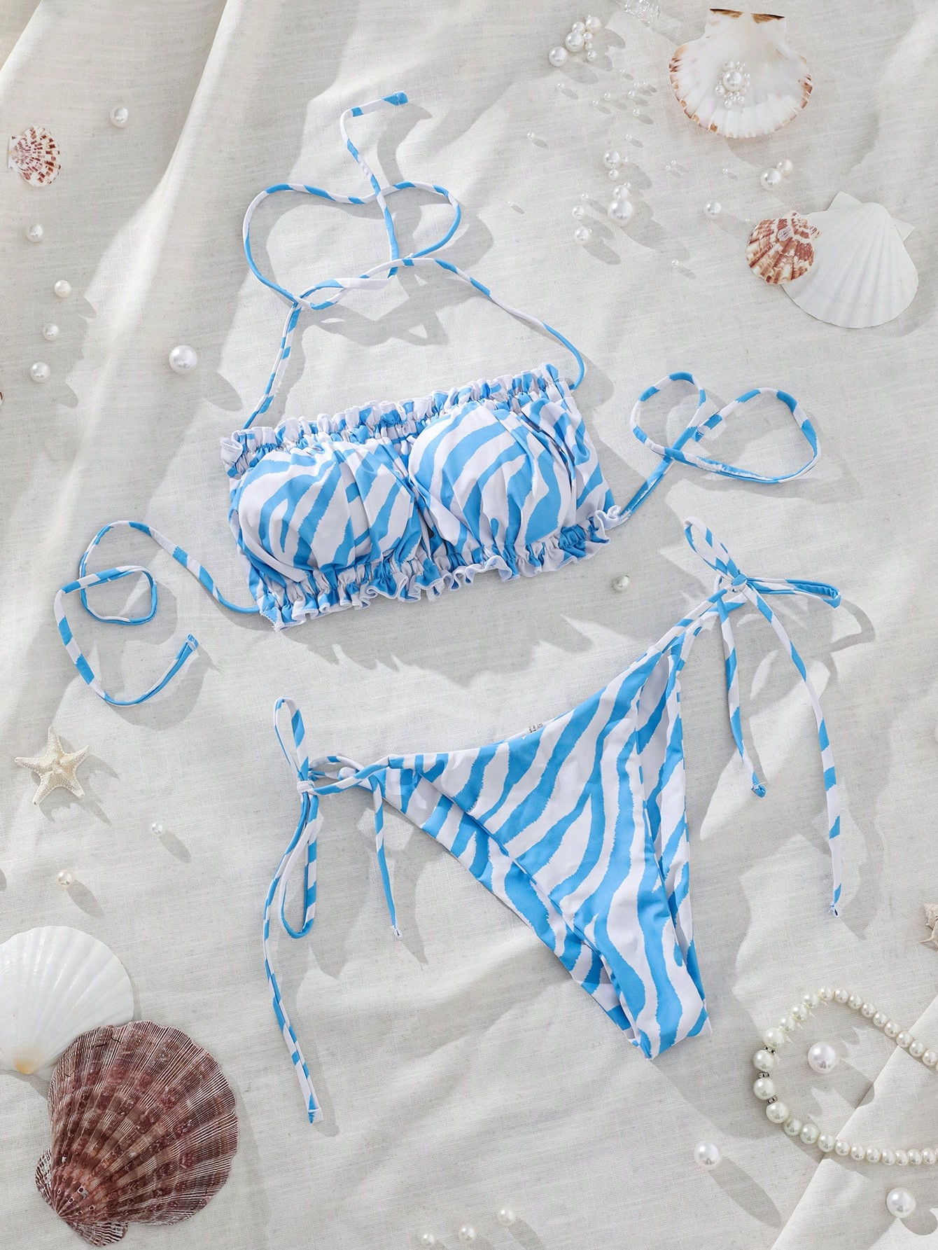 SHEIN Swim Mod Zebra Striped Bandeau Tie Side Bikini Swimsuit | SHEIN