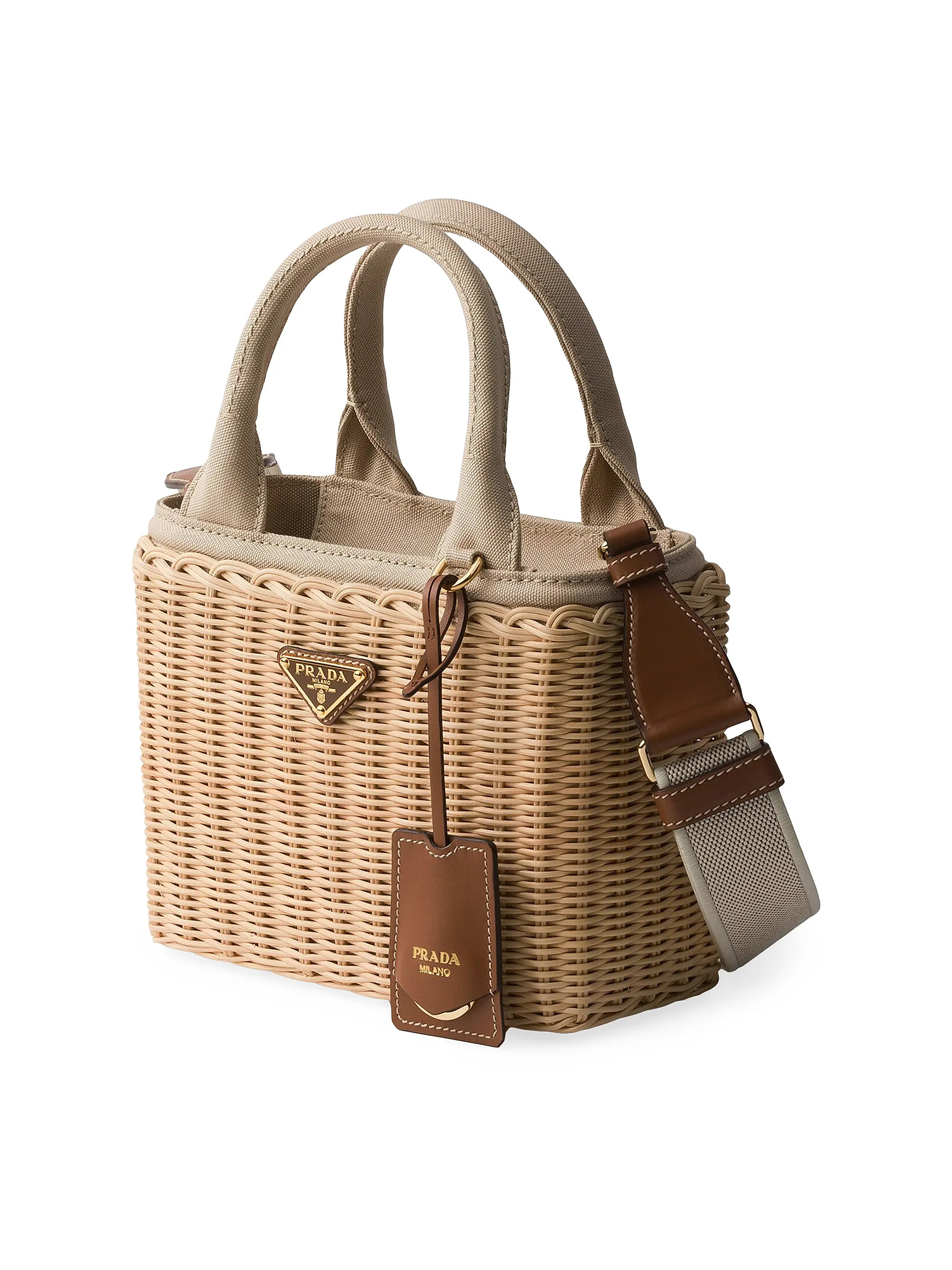 Prada Small Wicker and Canvas Top Handle Bag | Saks Fifth Avenue | Saks Fifth Avenue
