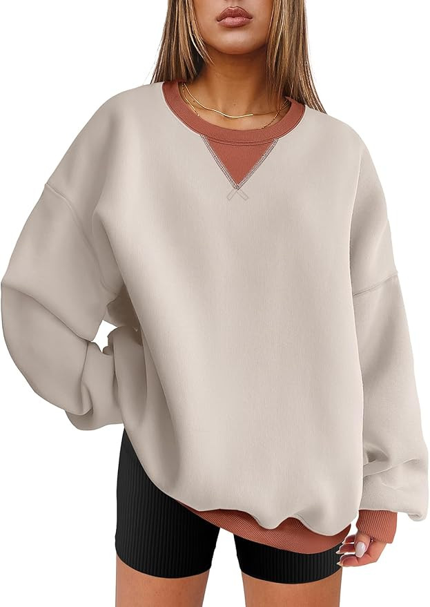ANRABESS Womens Color Block Long Sleeve Crewneck Oversized Loose Cozy Soft 2024 Fall Pullover Swe... | Amazon (US)