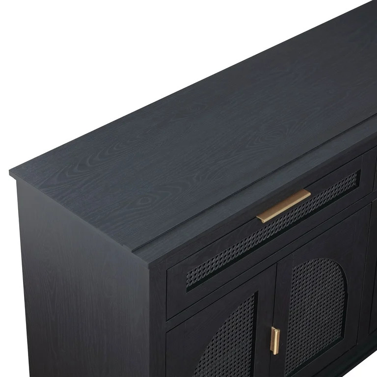 Beautiful Drew Rattan Media Console with Teched Away Drawer by Drew Barrymore, Black Finish | Walmart (US)