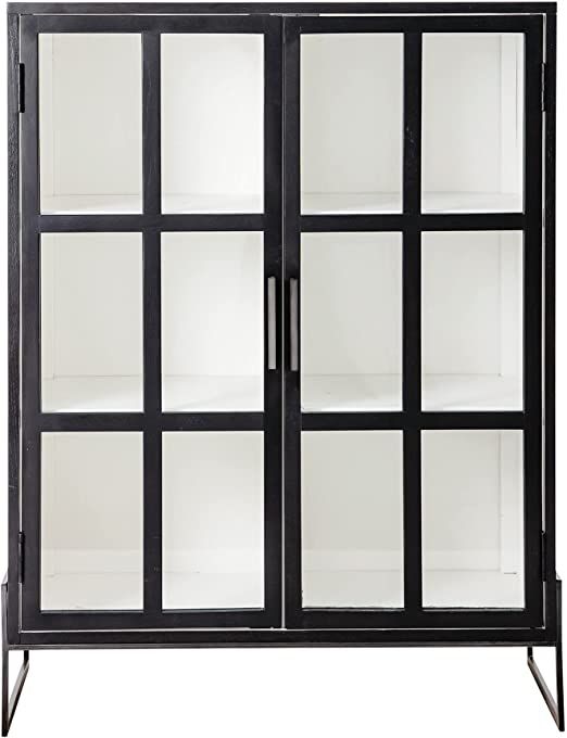 Bloomingville 47.25" Oak Wood 2 Windowpane Style Glass Doors, 6 Compartments & Metal Legs Cabinet... | Amazon (US)