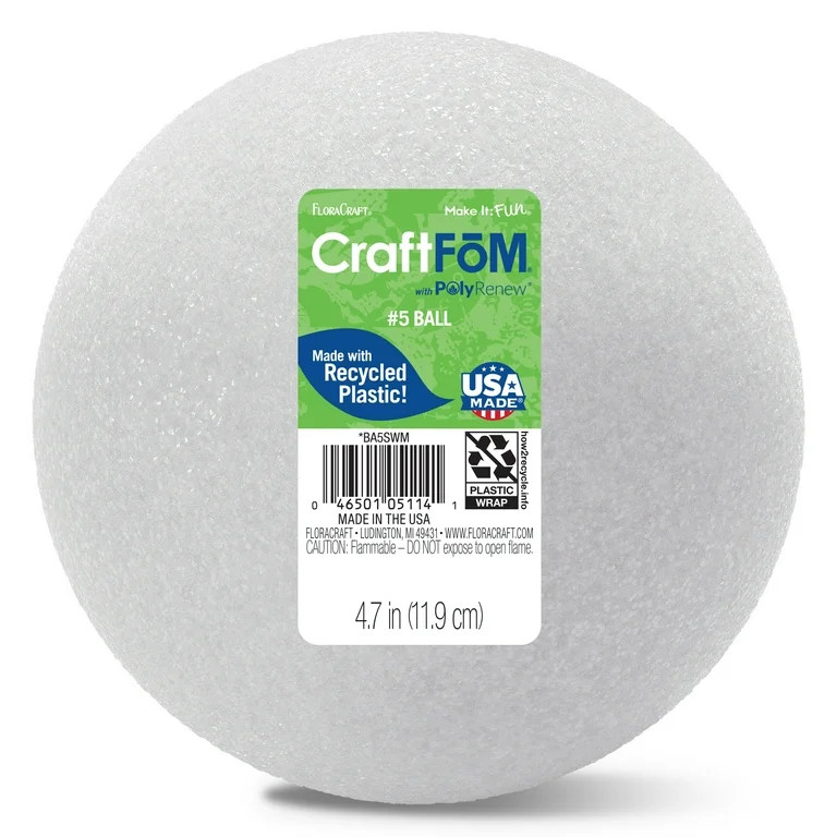 FloraCraft CraftFōM Crafting Foam Ball 4.7" White | Walmart (US)