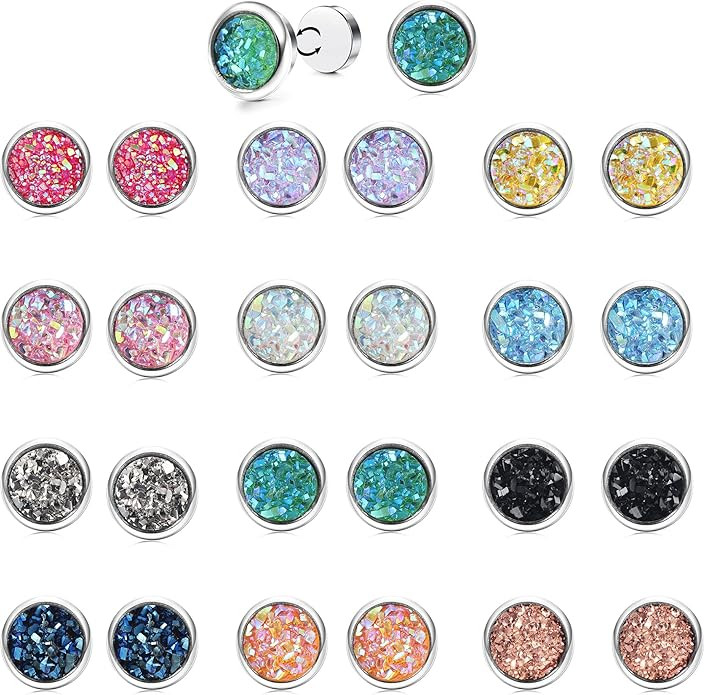 Thunaraz 12Pairs Colorful Magnetic Stud Earrings for Women Men Atheniz Magnetology Lymphvity Germ... | Amazon (US)