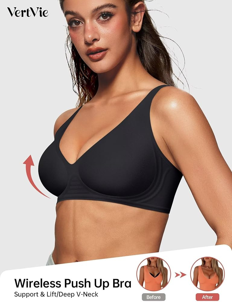 Vertvie Jelly Wireless Bras for Women Push Up Plunge Seamless T-Shirt Bras No Underwire Supportiv... | Amazon (US)