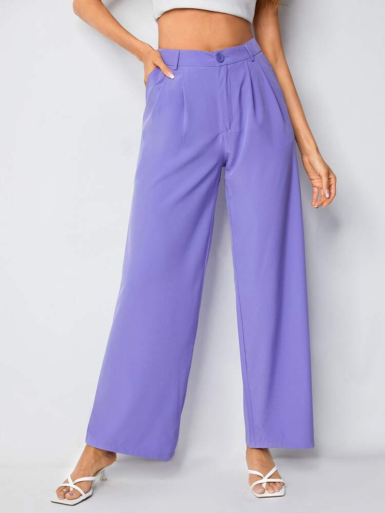 SHEIN EZwear Solid Zip Up Straight Leg Pants | SHEIN