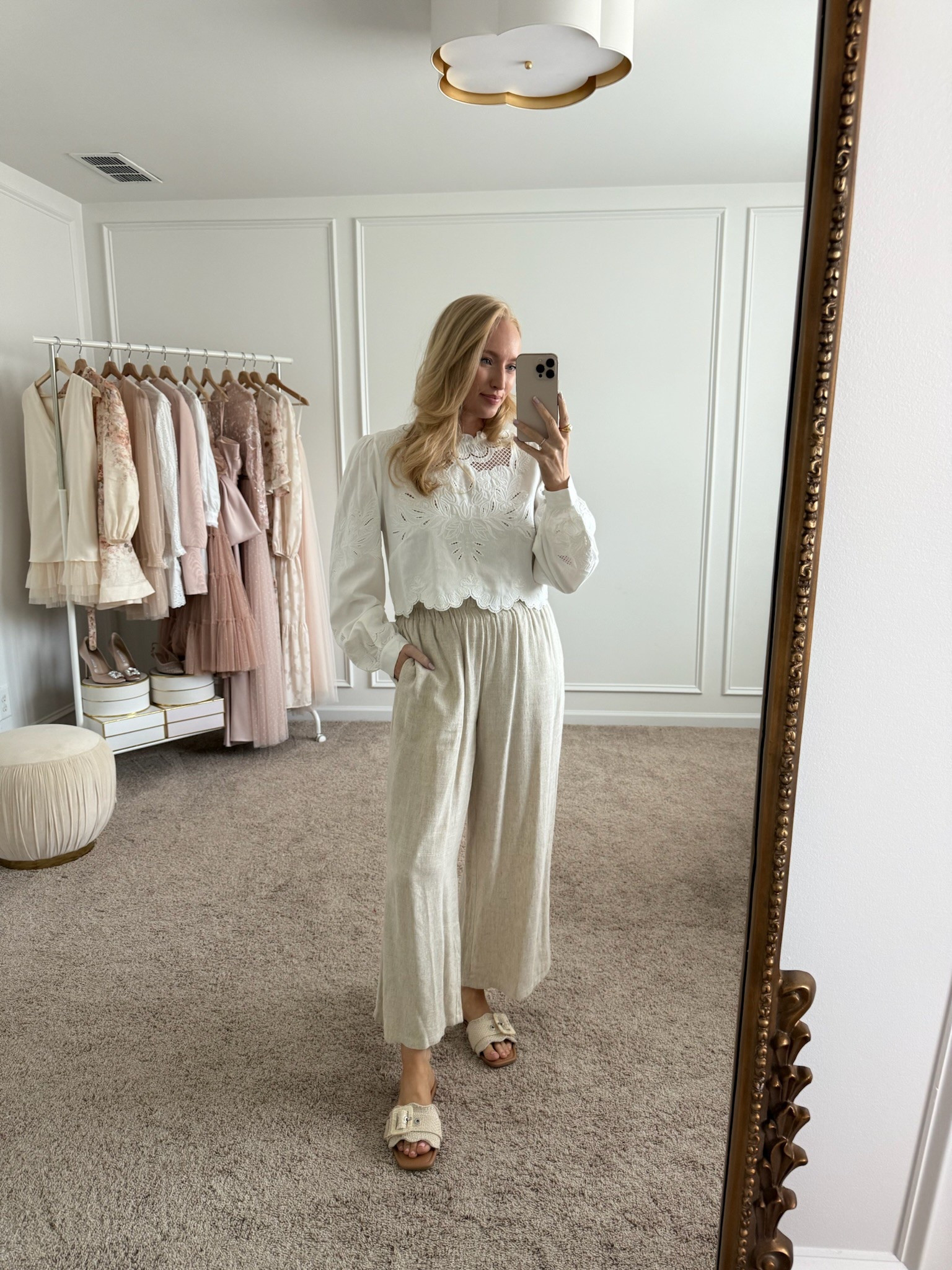 I have found the prettiest designer inspired white blouse for spring! I have it paired with linen pants and sandals for a casual spring look. Wearing size small. Use my code STRAWBERRYCHIC20 for 20% off. Spring outfits // vacation outfits // casual outfits // daytime outfits // brunch outfits // petal & pup finds 

#LTKStyleTip #LTKSeasonal
