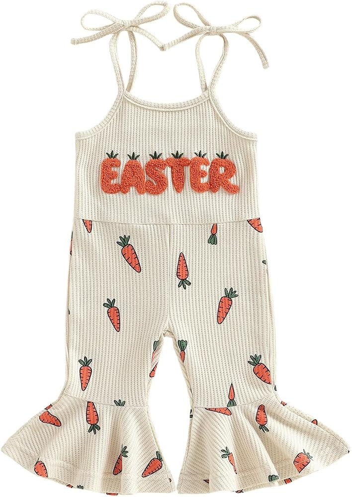Baby Girl Easter Outfit Cute Sleeveless Carrot Letters Flare Pants Romper Toddler Little Girls Ea... | Amazon (US)