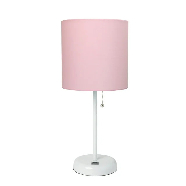 LimeLights White Stick Lamp with USB charging port and Fabric Shade, Light Pink | Walmart (US)