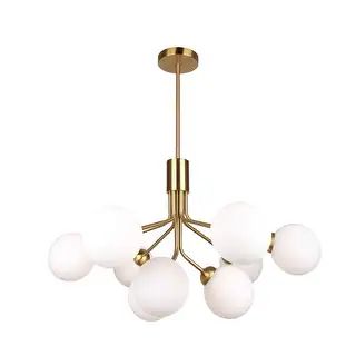 9-Light Iron Chandelier in Brass Finish with Frosted Glass Globes - 15.7 x 27.5 x 21.7 inches - O... | Bed Bath & Beyond