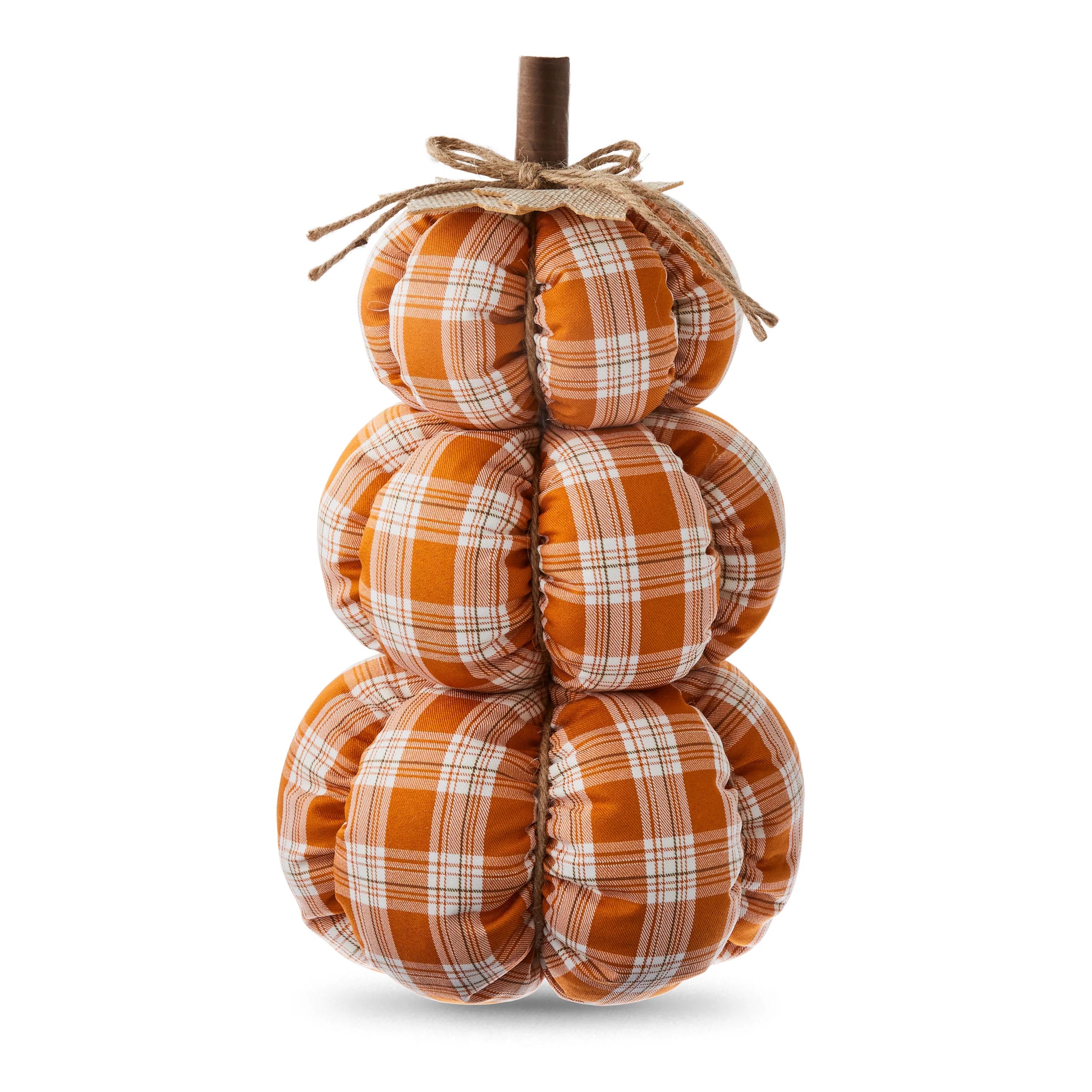 Harvest Orange Plaid Stacked Fabric Pumpkin Indoor Decoration, 14 in, by Way To Celebrate | Walmart (US)