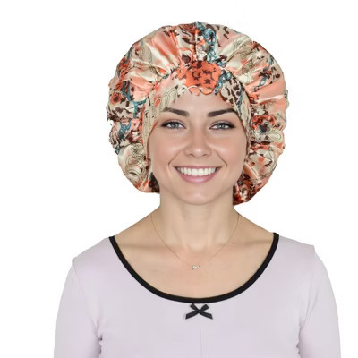 Anna-Kaci Women Silk Bonnet for Sleeping Satin Hair Bonnet with Floral Print and Long Tie Band - Pink | Target