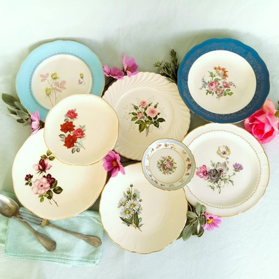 Eight Mismatched 1950s Floral Transferware Plates. Shabby Chic Roses Vintage  | eBay | eBay US