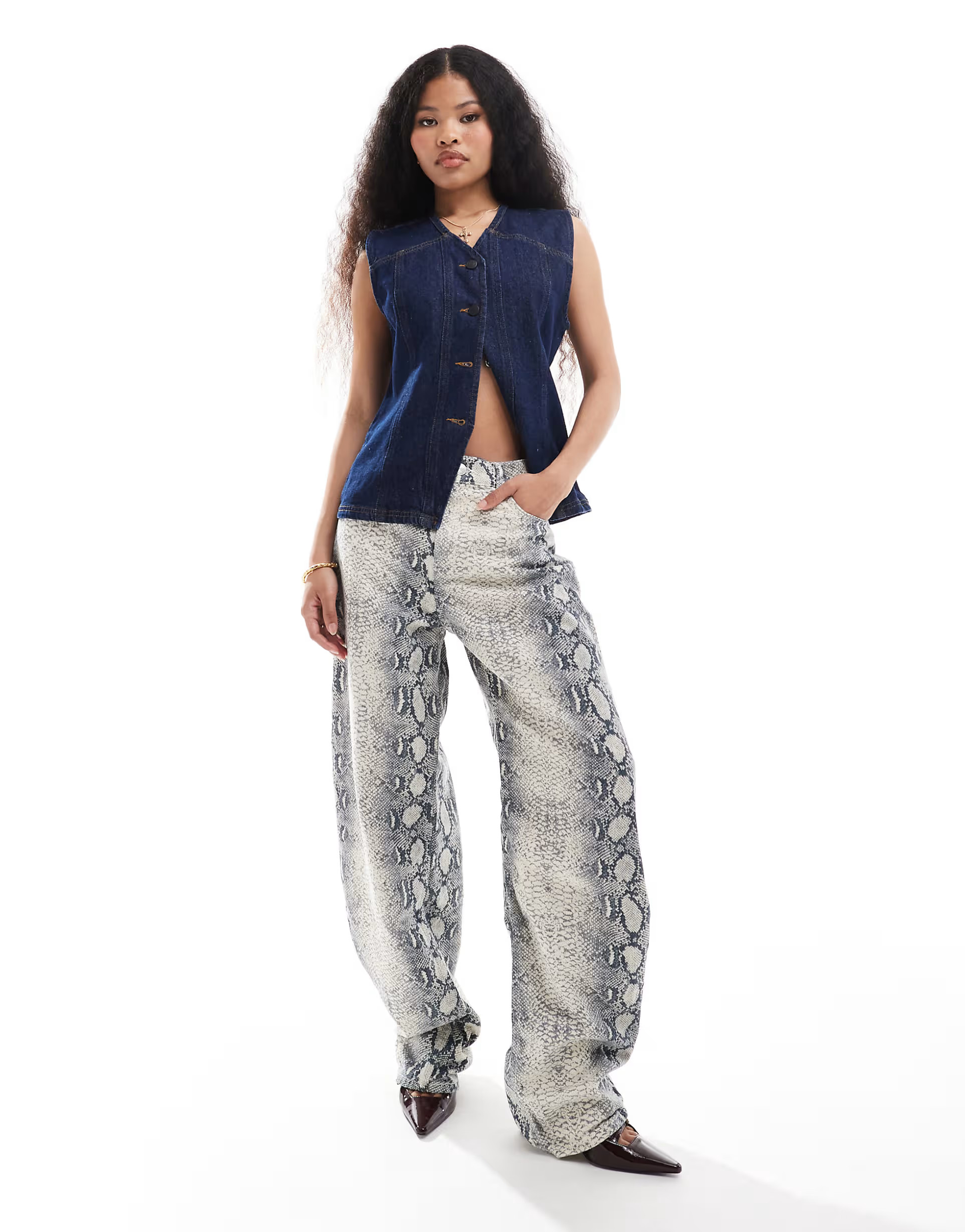 Bershka Petite balloon jeans in snakeskin print | ASOS (Global)