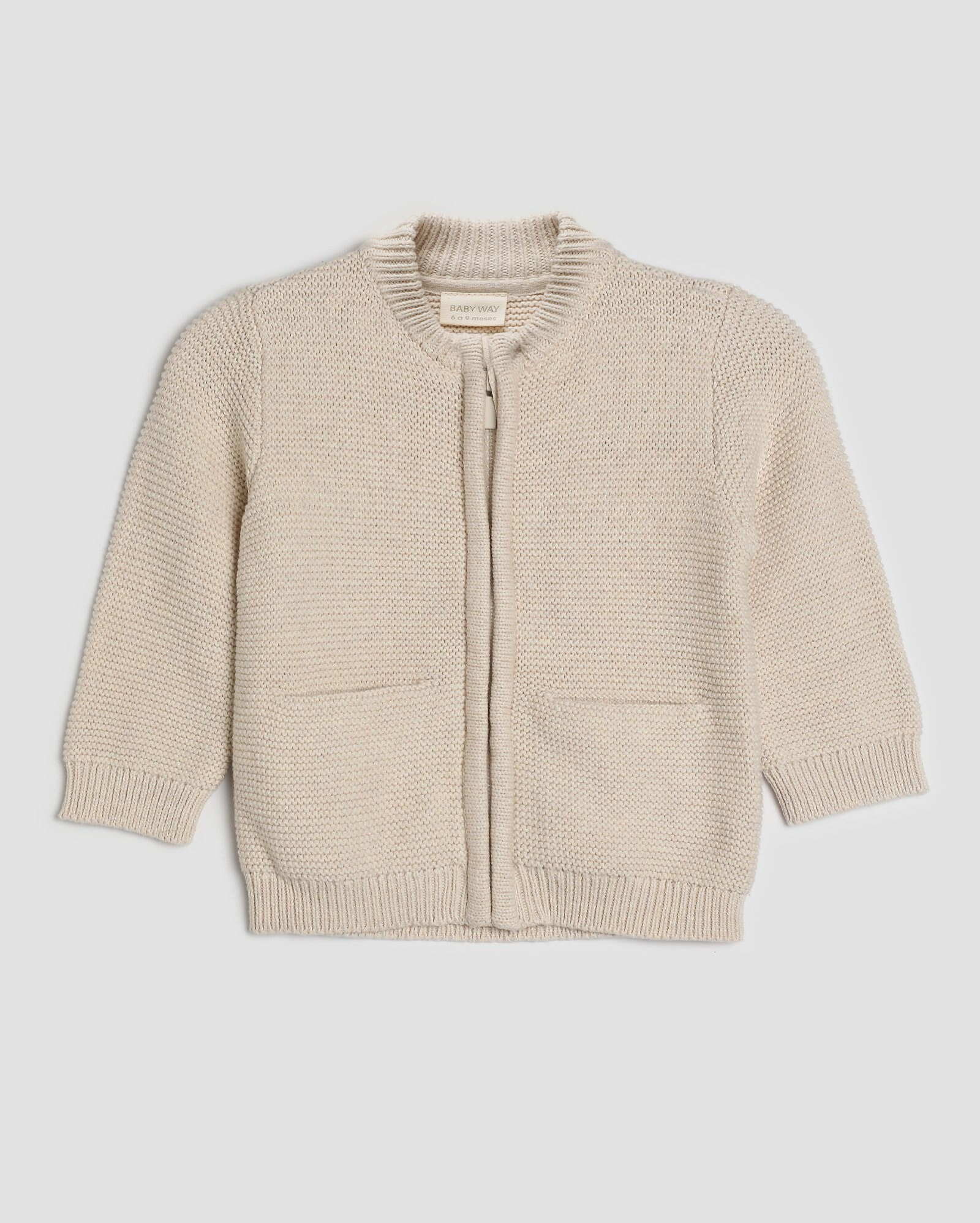 Cardigan bebê de tricot com zíper e bolsos - Bege Claro |  Baby Way by Riachuelo | Riachuelo (BR)